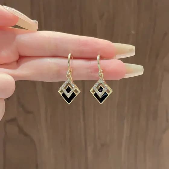 Brincos Geométricos Em Forma De Diamante Preto Da Moda Europeia E Americana