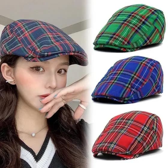 Moda Listra Fina Treliça Boinas Chapéu Feminino Masculino Primavera Verão Xadrez Viseiras Vermelho Verde Azul Duckbill E