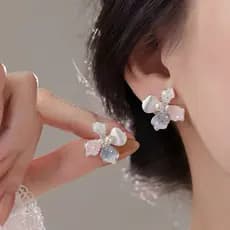 Brincos de flor de pérola de cristal azul rosa nicho Design requintado lindos brincos doces