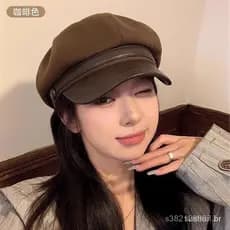 Chapéu Octogonal de Lã para Mulheres Outono Inverno Estilo Retrô Artista Visao Facial Fina Berete Versátil