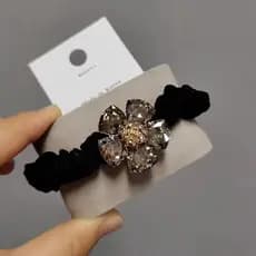 [Laço de cabelo elástico de cristal de flor de cinco pétalas leve luxo high-End sentimento gravata faixa de borracha do