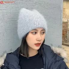 MXMUSTYZA Chapéu Com Orelhas De Gato Casual Moderno Coelho Peludo Inverno Meninas Gorro Ao Ar Livre