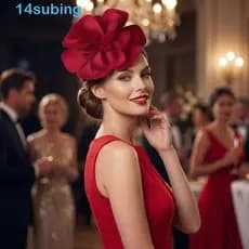 SUBING Chapéu Fascinator Vintage , Faixa De Cabeça Grande E Elegante Com Flor Rosa , Cartola , Acessórios Para Cabelo Do