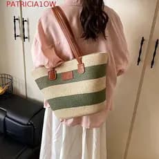 PATRICIA1OW Sacola De Tecido Listrado , Bolsa De Palha Leve De Cor Contrastante , Poliéster
