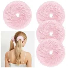 4 Pçs Rosa Pom Laços De Cabelo , Fofo Falso Coelho Scrunchies Bonito Fuzzy Rabo De Cavalo Titular Elástico Acessórios Pa