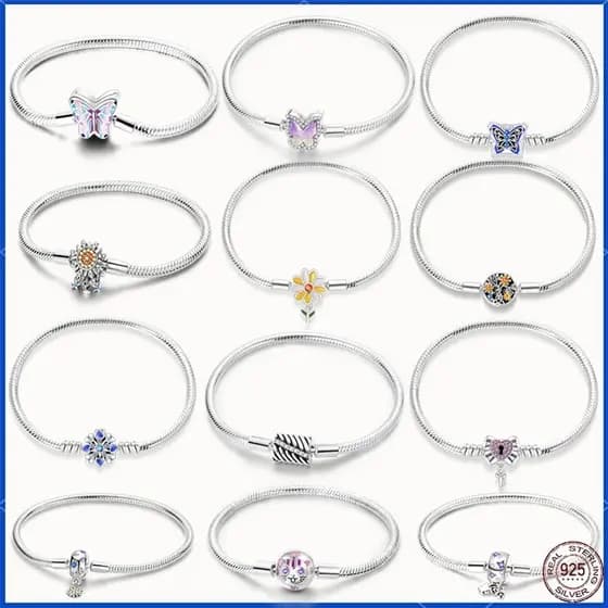 Pulseira feminina de moda, nova, 100% prata esterlina 925, com design original de girassol e borboleta, ideal para desig