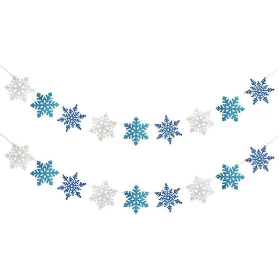 2 Pacotes de Faixas Decorativas de Flocos de Neve Brancos e Azuis com Glitter para o Inverno, Decorações para Casa no Te
