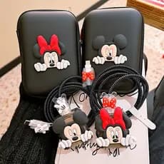 Protetor de cabo de dados fofo do Mickey e da Minnie, adequado para carregadores de iPhone/iPad de 18W/20W, organizador