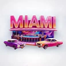 Ímã de Geladeira Miami Beach - Souvenir Realista em 3D de Bar e Carro Esportivo, Presente Exclusivo para a Vida Noturna