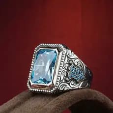 Anel masculino de estilo étnico vintage, incrustado com zircônia azul marinho, anel elegante, acessório OVNJ