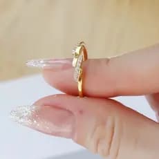 Anel Feminino de Aço Titânio com Diamantes Estilo Coreano HT, Design Moderno, Joia de Aço Inoxidável 1QVK