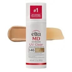EltaMDUVClearTintedFaceSPF46 sunscreen, oil-free, suitable for sensitive skin, contains zinc oxide, recommended. 3NZG
