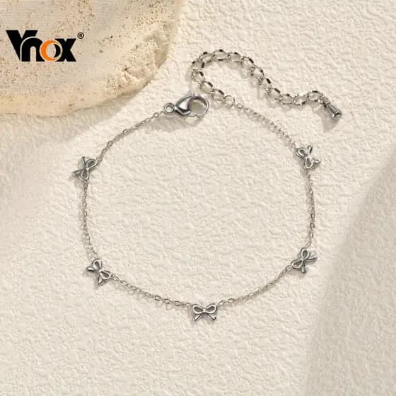 Pulseira Vnox com laço, adequada para mulheres e meninas, corrente de aço inoxidável elegante, feita de ouro 18K.