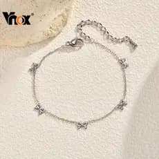 Pulseira Vnox com laço, adequada para mulheres e meninas, corrente de aço inoxidável elegante, feita de ouro 18K.