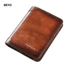 Carteira Masculina Antifurto de Couro Genuíno Estilo Vintage Tri-fold e Bi-fold IW4O