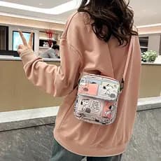 Bolsa pequena de lona fashion, marca Snoopy, bolsa transversal, estilo coreano, bolsa de ombro quadrada DWK6