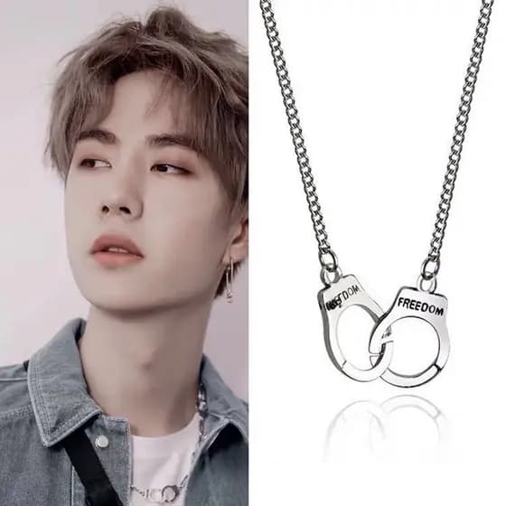 O mesmo pingente de algema usado por Wang Yibo em Harajuku, versão unissex coreana, colar acessório de moda simples e es