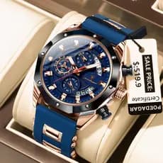 Relógio Clássico Masculino POEDAGAR com Pulseira de Silicone, Relógio Cronógrafo Masculino, Relógio de Pulso Masculino