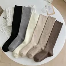 Retro Meias Femininas Nova Moda Outono Casual Cor Sólida Quentes Para Mulher Macio Inverno Joelho Altas Longas
