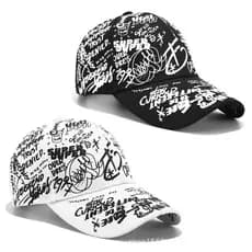 Boné de beisebol com estampa de graffiti, estilo coreano, unissex, casual, preto, com aba curva, para proteção solar**&&