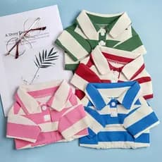 Stripe Letter Pet Dogs Clothes Summer Cool Camisa Polo Cachorro Respirável Para Cães Pequenos E Médios Roupas