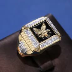 Anel De Guia Atmosf Rico Masculino Galvanizado Com Diamante E Anel Folheado A Ouro