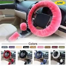 Junho 3Pcs/Set Capa Do Volante Moda Pele Quente Pelúcia Longa Travão De Mão Interior Automotivo