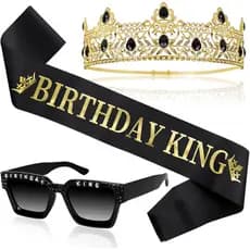 Edussy Conjunto de 3 Peças de Decorações de Aniversário para Homens, Óculos de Rei Pretos, Coroa de Rei Ajustável e Faix