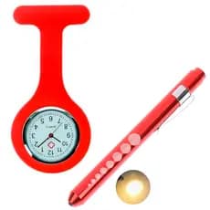 Relógio Lapela Silicone Enfermagem Vermelho Caneta Lanterna