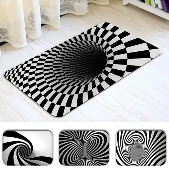 3D Estéreo Visão Quarto Sala De Estar Piso Rug Porta De Entrada Tapete De Cozinha Preto Branco Retreliça Antiderrapante