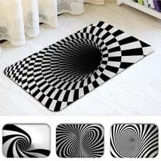 3D Estéreo Visão Quarto Sala De Estar Piso Rug Porta De Entrada Tapete De Cozinha Preto Branco Retreliça Antiderrapante