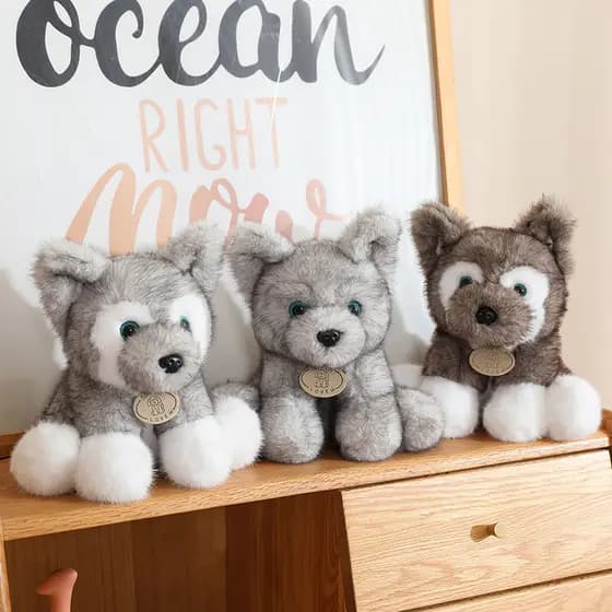 Fofo Sentado Pequeno Lobo Cão Brinquedos De Pelúcia Macio Husky Filhote De Cachorro Boneca Adorável Companheiro Presente