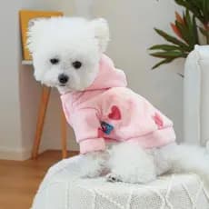 Bichon Frise Rosa Coração Moletom Pet Inverno Roupas Com Capuz Yorkshire Cardigan Quente Macio Para Cães Pequenos E Médi