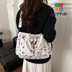 Bolsa Crossbody YVEFAT , Sacola Com Alça Ajustável Estampa Cereja De Compras Vários Bolsos De Grande Capacidade