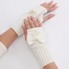 Novas Luvas de Inverno Femininas, Curtas, Elásticas, Sem Dedos, Quentes, de Tricô, com Laço Fofo XIF4