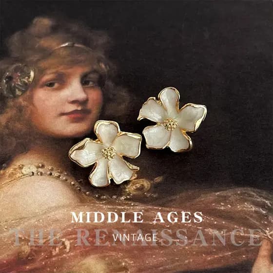 Brincos de flor esmaltada estilo Medieval Vintage, brincos retrô de gardênia francesa, joias de orelha de alta qualidade