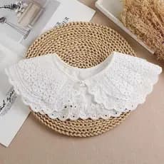 [VLY] Mulheres Gola Falsa Xale Blusa Destacável Decoração Renda Romântica Flor Bordado Multicamadas Camisa [BR]