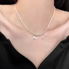 Simples luz luxo diversão filhote de cachorro osso de peixe arroz grânulo colar feminino ins estilo bonito menina nicho