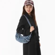 2026 Novo estilo Casual pequena bolsa de ombro jeans para meninas