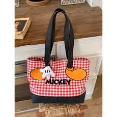 2026 novo estilo vermelho xadrez bolsa de lona feminina ins estrela dos desenhos animados grande capacidade sacola diári