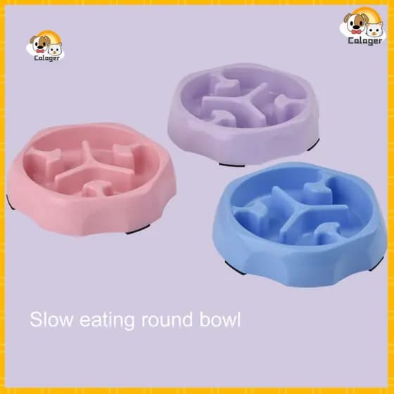 Anti-spill Pet Food Dish Plastic Slow Feed Bowl Breed Feeder Dog – Round with Feeding Columns Helps Prevent for Dogs