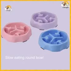 Anti-spill Pet Food Dish Plastic Slow Feed Bowl Breed Feeder Dog – Round with Feeding Columns Helps Prevent for Dogs