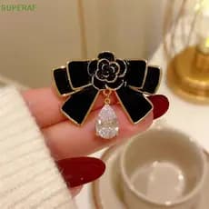 SUPERAF Camélia Arco Broche Preto Óleo-Gotejamento Metal Luto Corsage Pino Francês Elegante Saco Roupas Cachecol Acessór