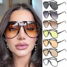 Moda Feixe Duplo Grande Quadro Óculos De Sol Para Mulheres Homens Europeu Americano Retro Piloto Proteção UV Tons