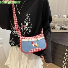 SOMEDAYZL0M Bolsa De Ombro Treliça , Jeans Xadrez Com Laço Nas Axilas Crossbody De Deslocamento Estilo Rural De Lazer