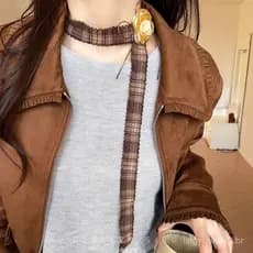 Lenço de pescoço floral xadrez para mulheres, lenço de seda decorativo, acessório de corrente para pescoço versátil para