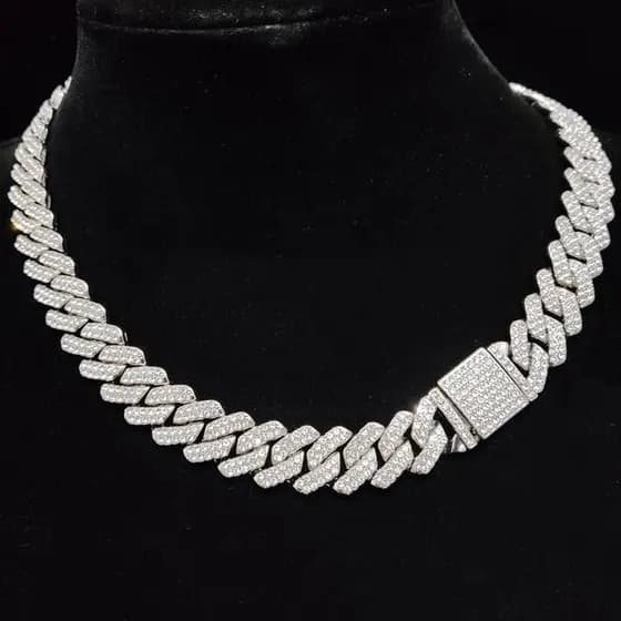 Novo Diamante Completo 15mm Romboide Flap Fixação Corrente Cubana Ice Moda Jóias Colar Jóias Acessórios Masculinos