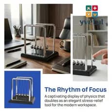 Pêndulo De Ciências De Físicas YVEFAT , Berço De Bola De Equilíbrio De Aço Preto De Metal , Brinquedo De Mesa De Movimen