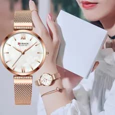 CURREN Relógio Feminino De Luxo Marca Quartzo Aço Inoxidável Impermeável 9067X