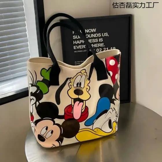 Mickey bolsa de lona feminina bolsa de grande capacidade 2025 novo estilo bonito dos desenhos animados pateta cão sacola